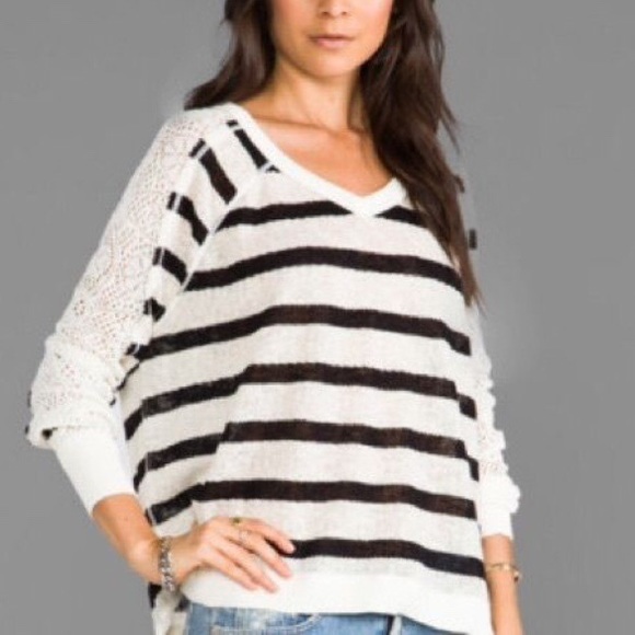 Free People Sweaters - Free People distressed stripe v-neck sweater small